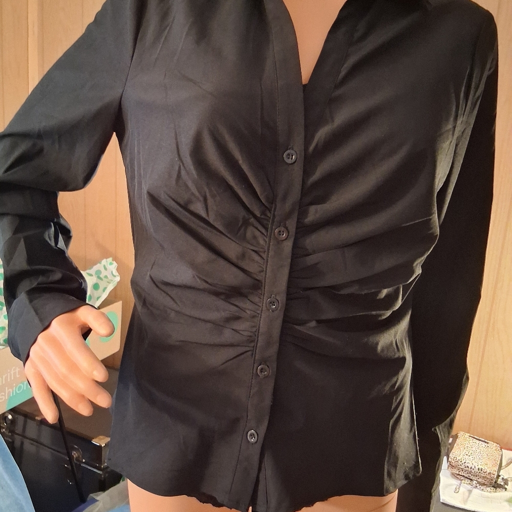 Milk And Honey Black Ruched Button-Up Shirt